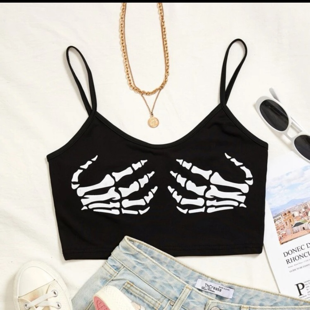 shein skeleton black crop tank